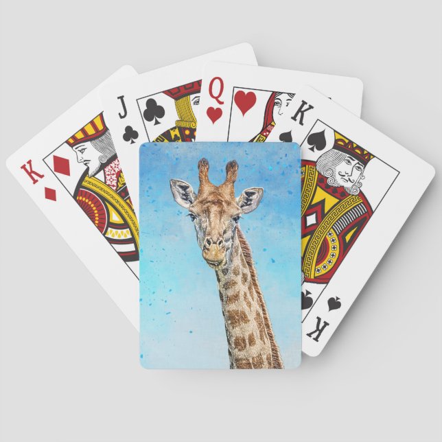 Neugierige Giraffe mit Blue Confetti Sky Spielkarten (Rückseite)