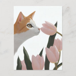 Neugierige Katze Frühlingsblumen Postkarte