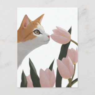 Neugierige Katze Frühlingsblumen Postkarte