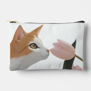 Neugierige Katze Frühlingsblumen Zubehörtasche