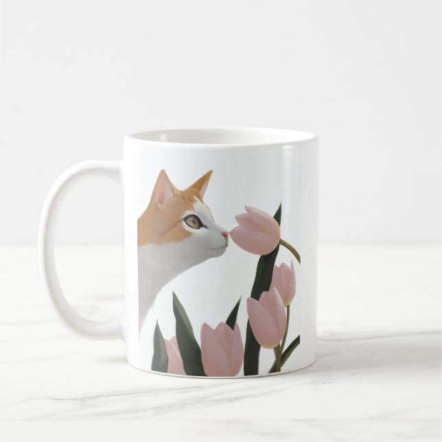 Neugierige Katze Frühlingsflor Kaffeetasse (Links)