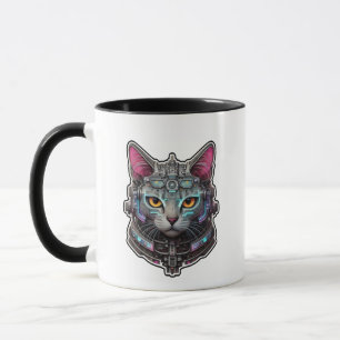 Neugierige Katze in einem Cyber-Helm Tasse