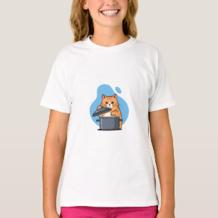 Neugierige Katze Kochtopf Kinder T-Shirt