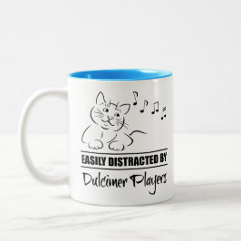 Neugierige Katze, leicht von Dulcimer-Spielern abg Zweifarbige Tasse