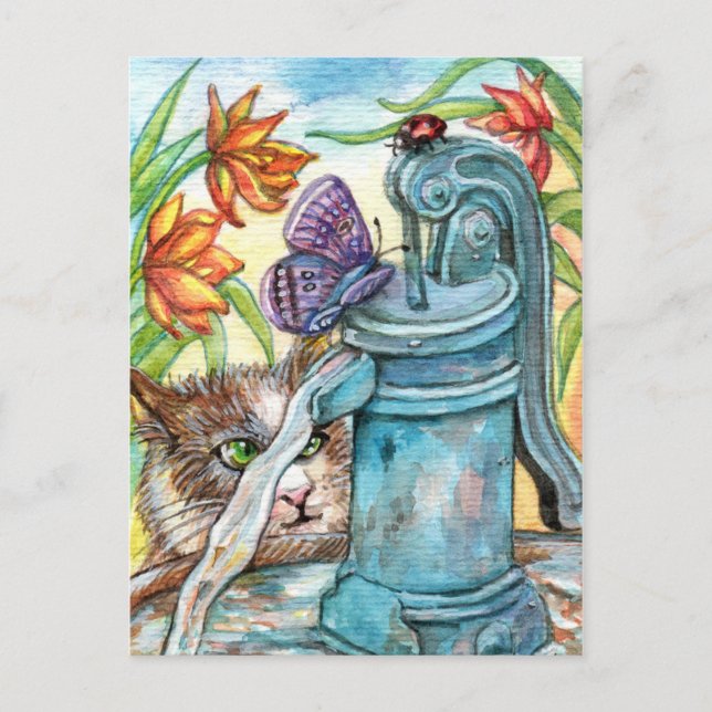 Neugierige Katze Postkarte (Vorderseite)