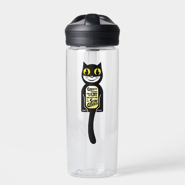 Neugierige Katze schwarz gelb Trinkflasche (Vorderseite)