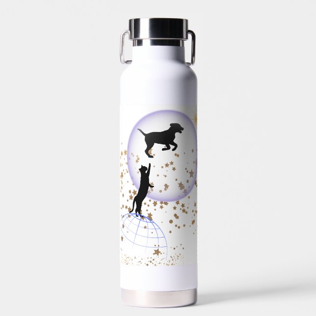 Neugierige Katze und Laufhund Trinkflasche (Vorne)