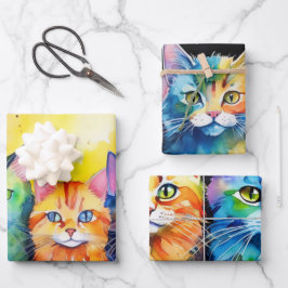 Neugierige Katzen mit einfarbigem Hintergrund Geschenkpapier Set