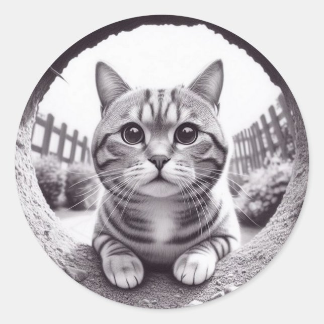 Neugierige Katzenschattierungen in Grau Runder Aufkleber (Vorderseite)