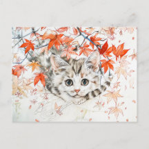 Neugierige Kitten im Herbst Blätter in chinesische