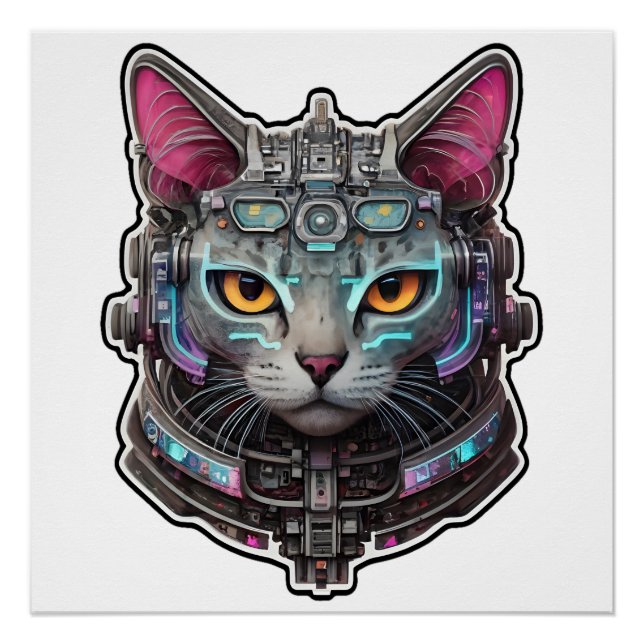 Neugierige Kitty in einem Cyber-Helm Poster (Vorderseite)