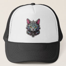 Neugierige Kitty in einem Cyber-Helm Truckerkappe