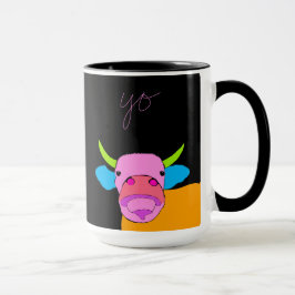 Neugierige Kuh mit großer Nose sagt Yo Tasse