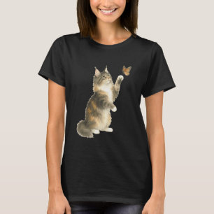 Neugierige Maine Coon Katze greift nach süßem Mona T-Shirt