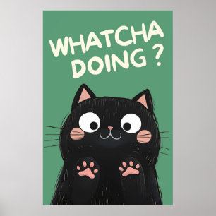Neugierige Schwarze Katze Poster