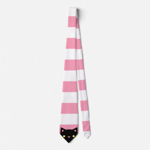 Neugierige schwarze Katze   Stripes rosa   u. Wei Krawatte