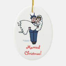 Neugierige Weihnachten gemeinsam Braut und Groom Keramik Ornament