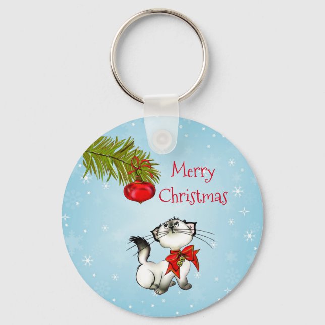Neugierige Weihnachtsküche mit einem roten Bow Schlüsselanhänger (Vorderseite)