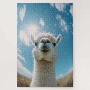 Neugieriger Alpaca unter der Sonne