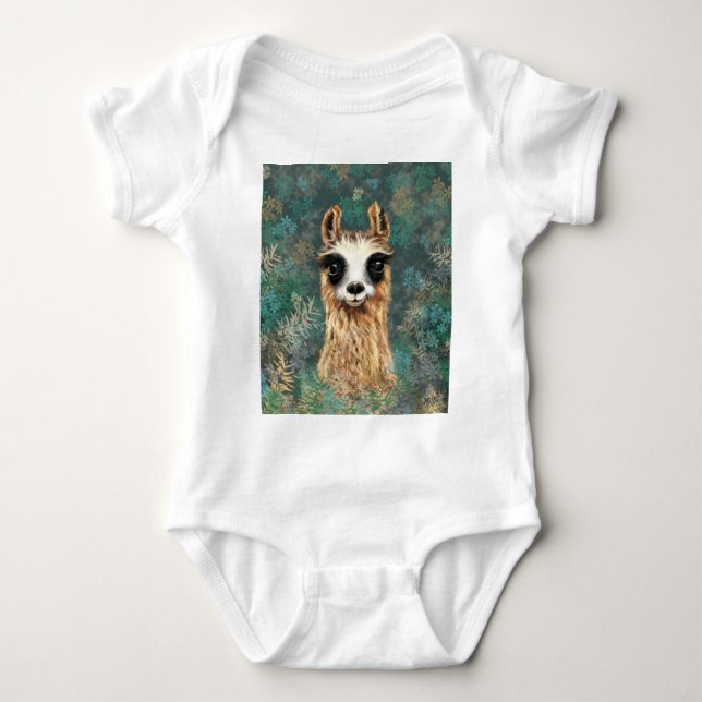 Neugieriger Baby Llama Baby Bodysuit Strampler (Vorderseite)