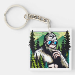 Neugieriger Bigfoot mit Sonnenbrille Verstecken in Schlüsselanhänger