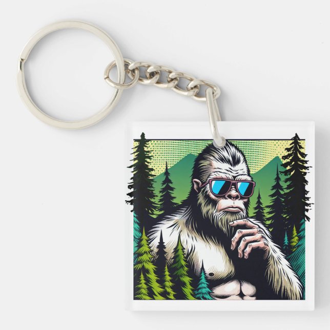 Neugieriger Bigfoot mit Sonnenbrille Verstecken in Schlüsselanhänger (Vorderseite)