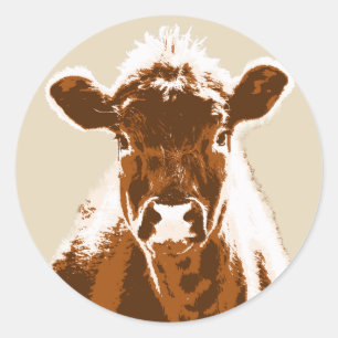 Neugieriger Brown-Kuh-Bauernhof Runder Aufkleber