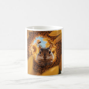 Neugieriger Chipmunk-Ping durch gegessen Sonnenblu Kaffeetasse