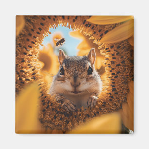 Neugieriger Chipmunk-Ping durch gegessen Sonnenblu Magnet