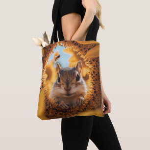 Neugieriger Chipmunk-Ping durch gegessen Sonnenblu Tasche