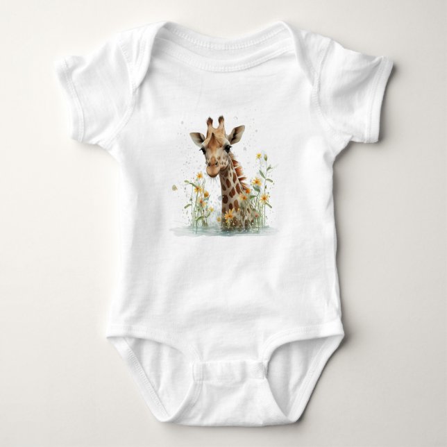 Neugieriger Giraffe Leiter mit Blume Baby Strampler (Vorderseite)