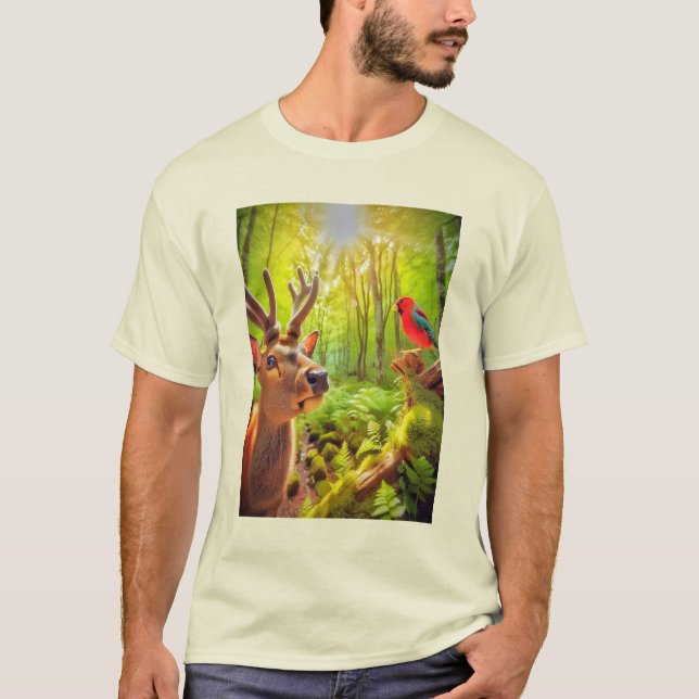 Neugieriger Hirsch im Dschungel T-Shirt (Vorderseite)