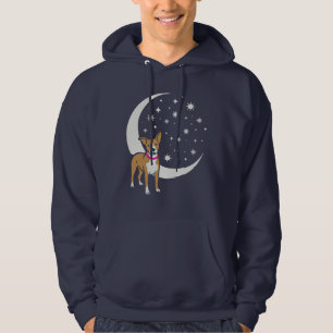 neugieriger Hund unter dem magischen Mond und den Hoodie