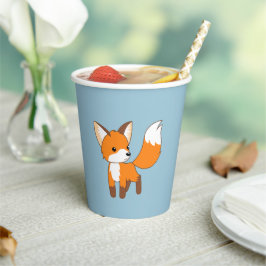 Neugieriger Little Fox auf blau Pappbecher