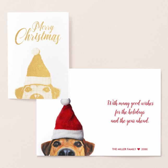 Neugieriger Niedlicher Hund mit Weihnachtsmannmütz Folienkarte (Anzeige)