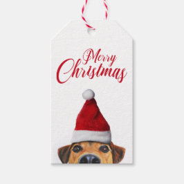 Neugieriger Niedlicher Hund mit Weihnachtsmannmütz Geschenkanhänger