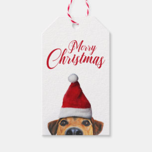 Neugieriger Niedlicher Hund mit Weihnachtsmannmütz Geschenkanhänger