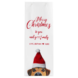 Neugieriger Niedlicher Hund mit Weihnachtsmannmütz Geschenktüte Für Weinflaschen