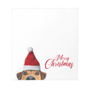 Neugieriger Niedlicher Hund mit Weihnachtsmannmütz Notizblock