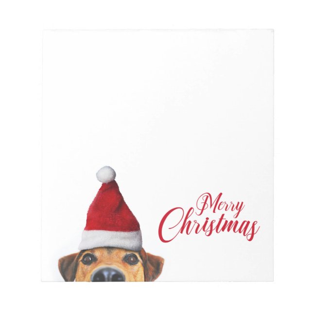 Neugieriger Niedlicher Hund mit Weihnachtsmannmütz Notizblock (Vorderseite)