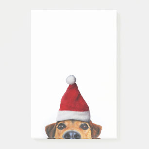 Neugieriger Niedlicher Hund mit Weihnachtsmannmütz Post-it Klebezettel