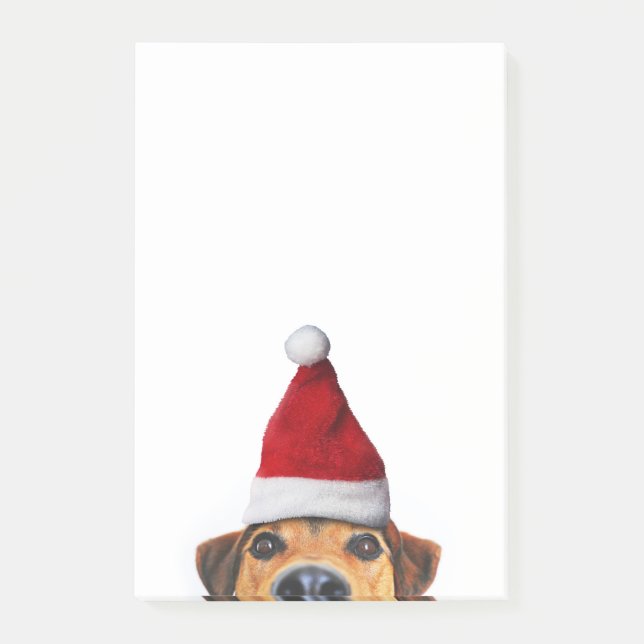 Neugieriger Niedlicher Hund mit Weihnachtsmannmütz Post-it Klebezettel (Vorderseite)