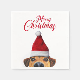 Neugieriger Niedlicher Hund mit Weihnachtsmannmütz Serviette