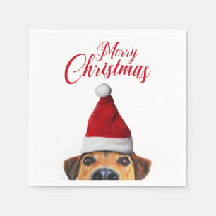 Neugieriger Niedlicher Hund mit Weihnachtsmannmütz Serviette