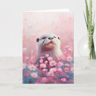 Neugieriger Otter in einem Meer aus sanften Blüten Karte