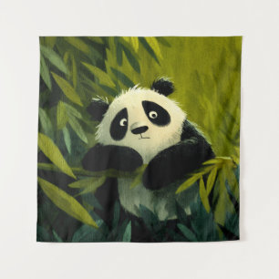 Neugieriger Panda Bambus Spähen Wandteppich