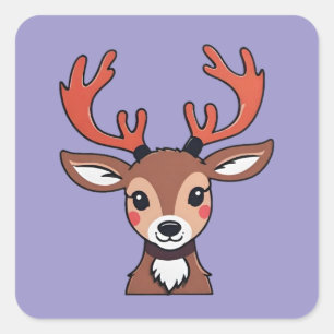 Neugieriger Rentier mit Antlers Quadratischer Aufkleber