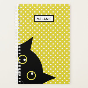 Neugieriger Schwarzkatzengelber Polka-Dot Personal Planer