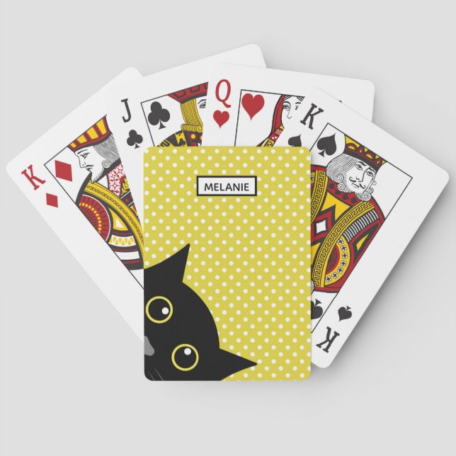 Neugieriger Schwarzkatzengelber Polka-Dot Personal Spielkarten (Rückseite)