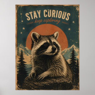 Neugieriger Waschbär Vintage Poster